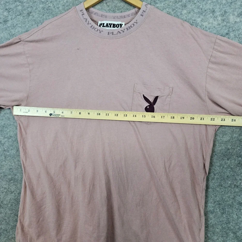 Playboy by‎ PacSun Mauve Pocket Tee T-Shirt Size L Embroidered Logo PINHOLES